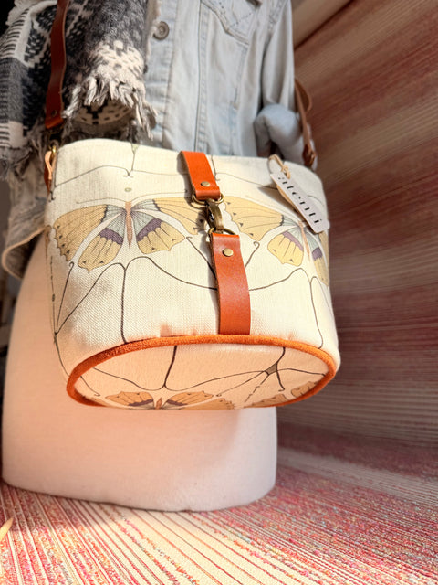 Flutter Halle Bucket Bag - Handmade USA, Art Nouveau Butterfly Crossbody