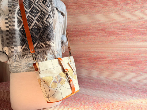 Flutter Halle Bucket Bag - Handmade USA, Art Nouveau Butterfly Crossbody