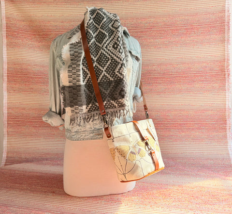 Flutter Halle Bucket Bag - Handmade USA, Art Nouveau Butterfly Crossbody