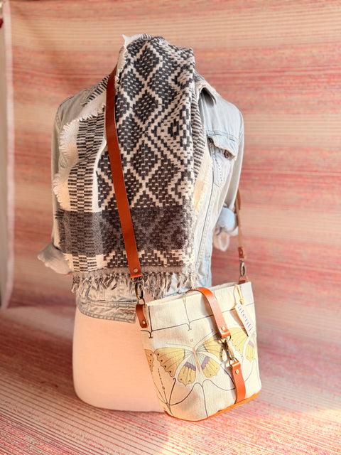 Flutter Halle Bucket Bag - Handmade USA, Art Nouveau Butterfly Crossbody