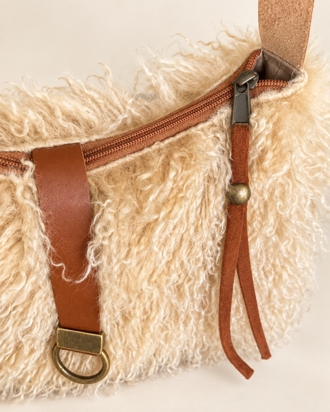 Butterscotch Tall Lulu, Atenti USA Handmade| Faux Fur Handbag with Leather Toggle