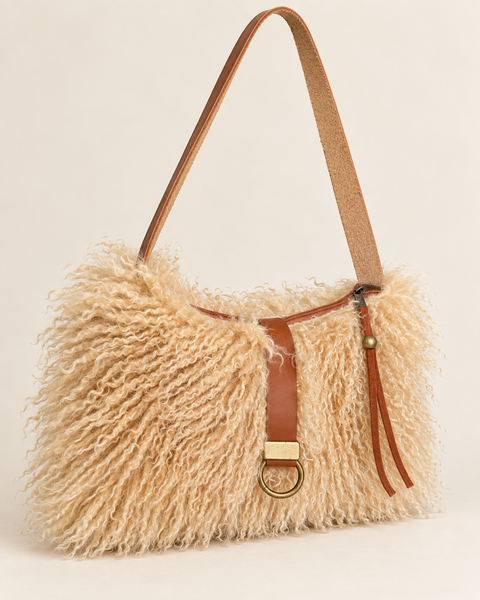 Butterscotch Tall Lulu, Atenti USA Handmade| Faux Fur Handbag with Leather Toggle