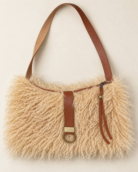 Butterscotch Tall Lulu, Atenti USA Handmade| Faux Fur Handbag with Leather Toggle