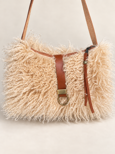 Butterscotch Tall Lulu, Atenti USA Handmade| Faux Fur Handbag with Leather Toggle