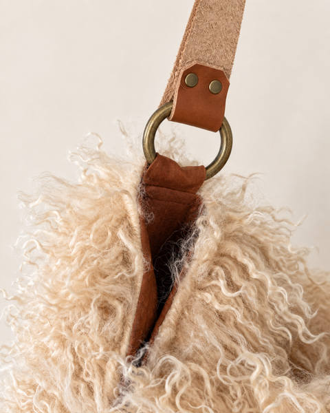 Butterscotch Soft Tote, USA Handmade Atenti Faux Fur Shoulder Bag with Leather Toggle