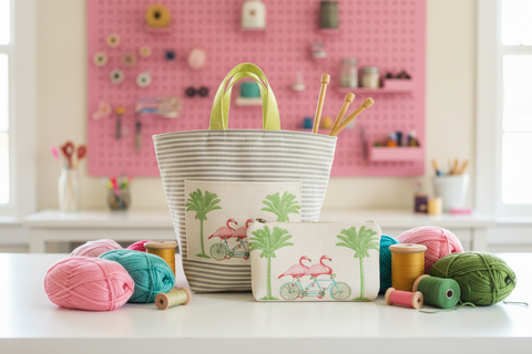 Flamingo Hope Basket– Atenti USA Handmade Embroidered Floral Knitting & Crochet Tote