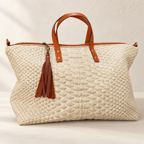 Silver Snake Buddy Bag Atenti USA Handmade Lux Carryall Statement Accessory Leather Handle + Crossbody Strap