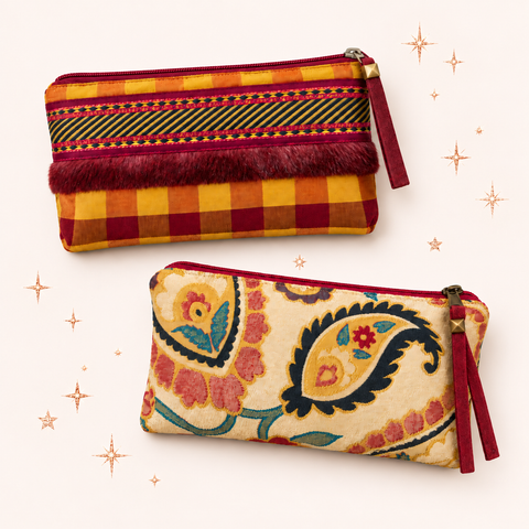 Cranberry Plaid & Jewel Paisley Holiday Tall Tool Pouch Set of 2