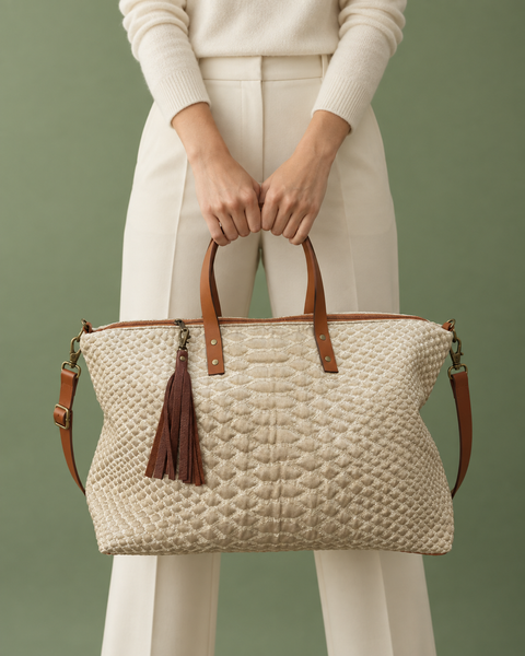 Silver Snake Buddy Bag Atenti USA Handmade Lux Carryall Statement Accessory Leather Handle + Crossbody Strap
