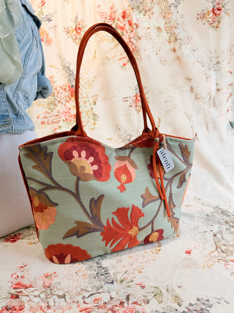 Terra Lolita, USA Handmade Embroidered Floral Shoulder Bag and Pouch Set