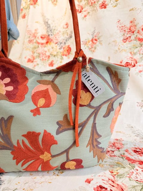 Terra Lolita, USA Handmade Embroidered Floral Shoulder Bag and Pouch Set