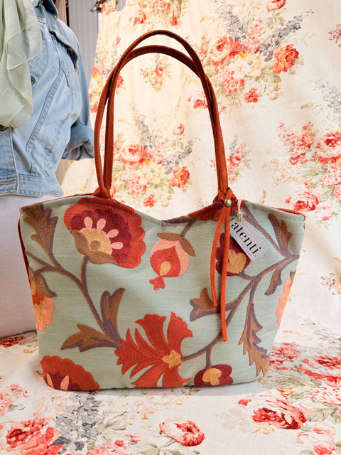 Terra Lolita, USA Handmade Embroidered Floral Shoulder Bag and Pouch Set