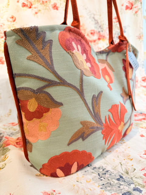 Terra Lolita, USA Handmade Embroidered Floral Shoulder Bag and Pouch Set