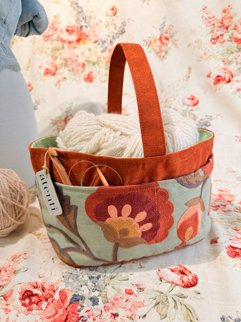 Terra Caddy – Handmade USA Embroidered Floral Yarn & Notions Organizer
