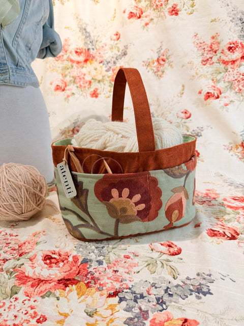 Terra Caddy – Handmade USA Embroidered Floral Yarn & Notions Organizer
