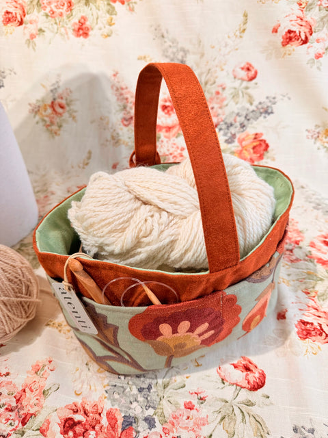 Terra Caddy – Handmade USA Embroidered Floral Yarn & Notions Organizer