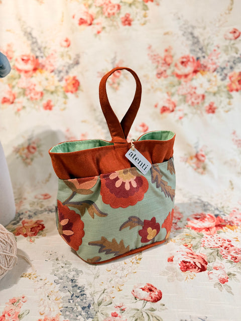 Terra Tall Caddy– Handmade USA Embroidered Floral Yarn & Notions Organizer