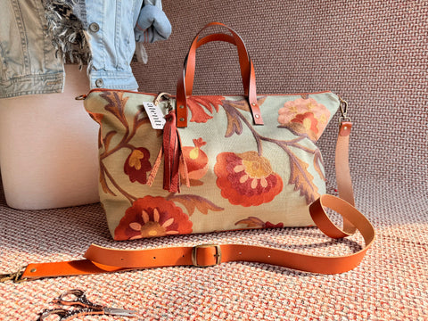 Terra Buddy Bag Tote –  USA Handmade Embroidered Floral Tapestry Bag